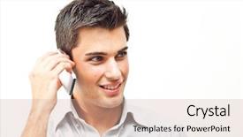  Presentation with phone - Presentation theme enhanced with young man using his mobile background and a coral colored foreground