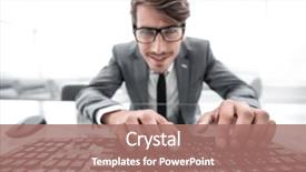  Presentation with keyboard - PPT layouts with young man using keyboard closely background and a coral colored foreground