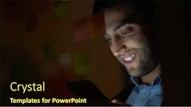  Presentation with dark night - PPT theme with young man using mobile phone at night in dark office background and a wine colored foreground