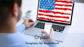  Presentation with young man on the phone - PPT theme featuring young man using mobile phone background and a light blue colored foreground