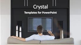  Presentation with living room - PPT theme with young man using remote control background and a dark gray colored foreground