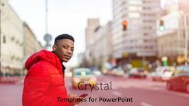  Presentation with smart - Audience pleasing slide deck consisting of young-man-using-smart-phone backdrop and a red colored foreground