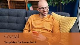  Presentation with smartphone - Presentation theme consisting of young-man-using-smartphone-sitting background and a red colored foreground