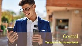  Presentation with smartphone - Presentation theme featuring young-man-using-smartphone-wearing background and a coral colored foreground