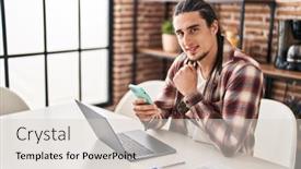  Presentation with smartphone - Slide deck featuring young-man-using-smartphone background and a lemonade colored foreground