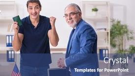  Presentation with embassy - Presentation having young-man-visiting-embassy background and a ocean colored foreground