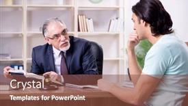  Presentation with lawyer - Slide set featuring young man visiting experienced male lawyer background and a tawny brown colored foreground