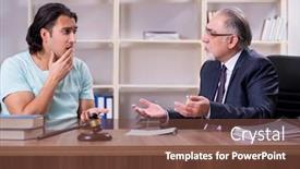  Presentation with lawyer - Audience pleasing slide set consisting of young man visiting experienced male lawyer backdrop and a tawny brown colored foreground
