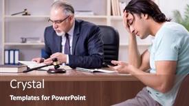  Presentation with lawyer - Cool new PPT theme with young man visiting experienced male lawyer backdrop and a tawny brown colored foreground