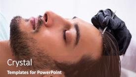  Presentation with beautician - Presentation design featuring young-man-visiting-female-beautician background and a tawny brown colored foreground