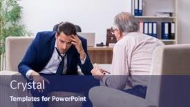  Presentation with old man - PPT layouts enhanced with young-man-visiting-old-male background and a navy blue colored foreground