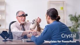  Presentation with old young - Theme enhanced with young-man-visiting-old-male background and a ocean colored foreground