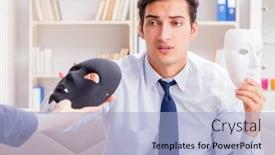  Presentation with psychiatrist - Presentation design featuring young-man-visiting-psychiatrist-doctor background and a light blue colored foreground