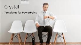  Presentation with waiting - Beautiful presentation design featuring young man waiting for interview backdrop and a light gray colored foreground