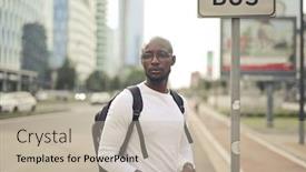  Presentation with bus - Slide deck having young-man-waits background and a mint green colored foreground