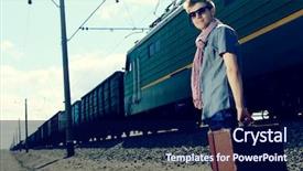  Presentation with walking - Cool new presentation theme with young man walking along railroad backdrop and a navy blue colored foreground