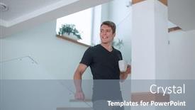 Presentation with stairs - Beautiful theme featuring young-man-walking-down backdrop and a gray colored foreground
