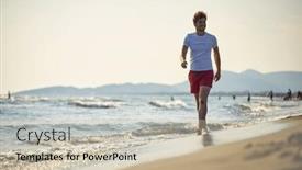  Presentation with summer holiday - Slides with young-man-walking-on-beach background and a soft green colored foreground