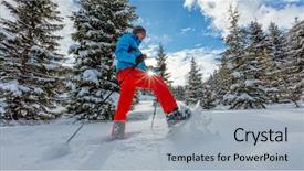  Presentation with winter sports - Audience pleasing PPT theme consisting of young man walking on snowshoes backdrop and a light gray colored foreground