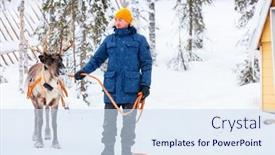  Presentation with finland - PPT theme with young-man-walking-with-reindeer background and a sky blue colored foreground