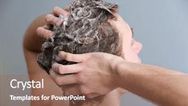  Presentation with hair color - Presentation design having young man washing hair background and a coral colored foreground