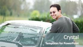  Presentation with sleepy yawning man driving car - Beautiful presentation featuring young man washing his car backdrop and a gray colored foreground