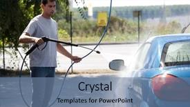  Presentation with water fuelled car - Cool new theme with young man washing his car backdrop and a seafoam green colored foreground