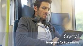  Presentation with movie - Amazing presentation design having displaced people - young man watching a movie backdrop and a gray colored foreground