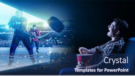 Presentation with ice hockey - Audience pleasing slide set consisting of young-man-watching-ice-hockey backdrop and a navy blue colored foreground