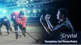  Presentation with ice hockey - Cool new PPT theme with young-man-watching-ice-hockey backdrop and a navy blue colored foreground