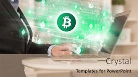  Presentation with stock market - Presentation design consisting of young-man-watching-stock-market background and a coral colored foreground