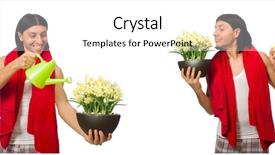  Presentation with white flowers of jasmine - Cool new slides with start early - young man watering flowers isolated backdrop and a white colored foreground