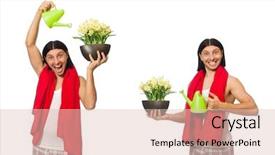  Presentation with one young man exercising handball - Presentation design enhanced with start early - young man watering flowers isolated background and a lemonade colored foreground