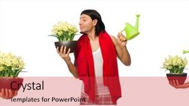  Presentation with heart of flowers - Cool new PPT layouts with start early - young man watering flowers isolated backdrop and a red colored foreground