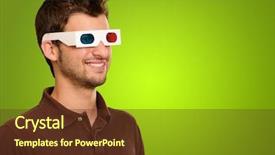  Presentation with green officebuilding man - Cool new presentation theme with young man wearing 3d glasses backdrop and a tawny brown colored foreground