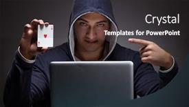 Presentation with computer - Cool new presentation theme with young-man-wearing-a-hoodie backdrop and a dark gray colored foreground
