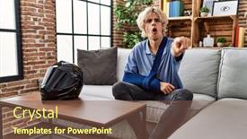  Presentation with accident - PPT theme with young-man-wearing-arm background and a tawny brown colored foreground