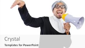  Presentation with nun - Beautiful slide deck featuring young man wearing as nun isolated on white backdrop and a white colored foreground