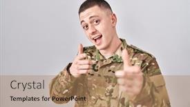  Presentation with army - Presentation theme with young-man-wearing-camouflage-army background and a coral colored foreground