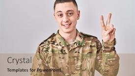  Presentation with army - PPT theme featuring young-man-wearing-camouflage-army background and a coral colored foreground