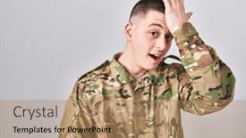  Presentation with army - Slide deck enhanced with young-man-wearing-camouflage-army background and a coral colored foreground