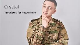  Presentation with army - PPT layouts having young-man-wearing-camouflage-army background and a light gray colored foreground