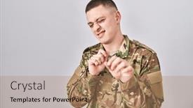  Presentation with army - Slides with young-man-wearing-camouflage-army background and a coral colored foreground