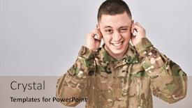  Presentation with army - PPT layouts having young-man-wearing-camouflage-army background and a coral colored foreground