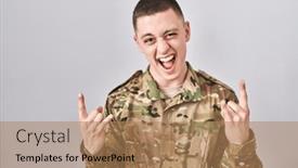  Presentation with rock star - Presentation design with young-man-wearing-camouflage-army background and a coral colored foreground