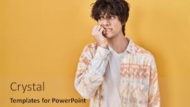  Presentation with anxiety - Slide set consisting of young-man-wearing-casual-summer background and a coral colored foreground