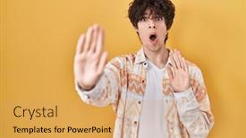  Presentation with panic - Theme enhanced with young-man-wearing-casual-summer background and a yellow colored foreground