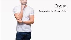  Presentation with question - PPT theme having young man wearing casual white background and a  colored foreground