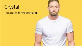  Presentation with crying - Presentation design featuring young man wearing casual white background and a  colored foreground