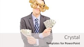  Presentation with dollar sign - PPT layouts having young man wearing dollar sign glasses and holding us dollars isolated on white background background and a light gray colored foreground